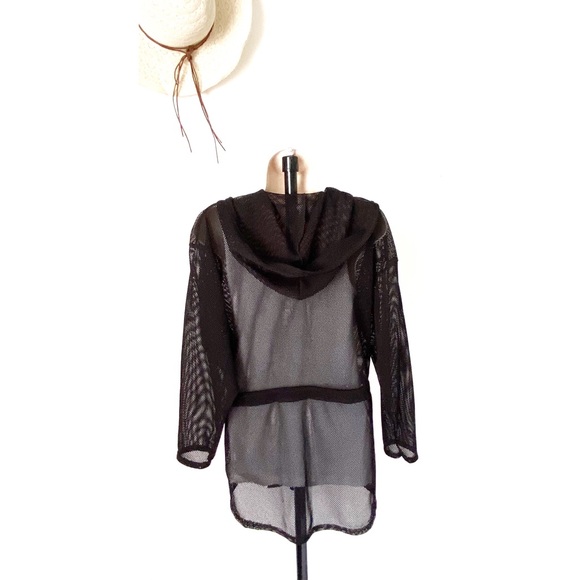 DREAM BEACH BLACK NET HOODED BEACH SWIM COVER-UP - Picture 2 of 6